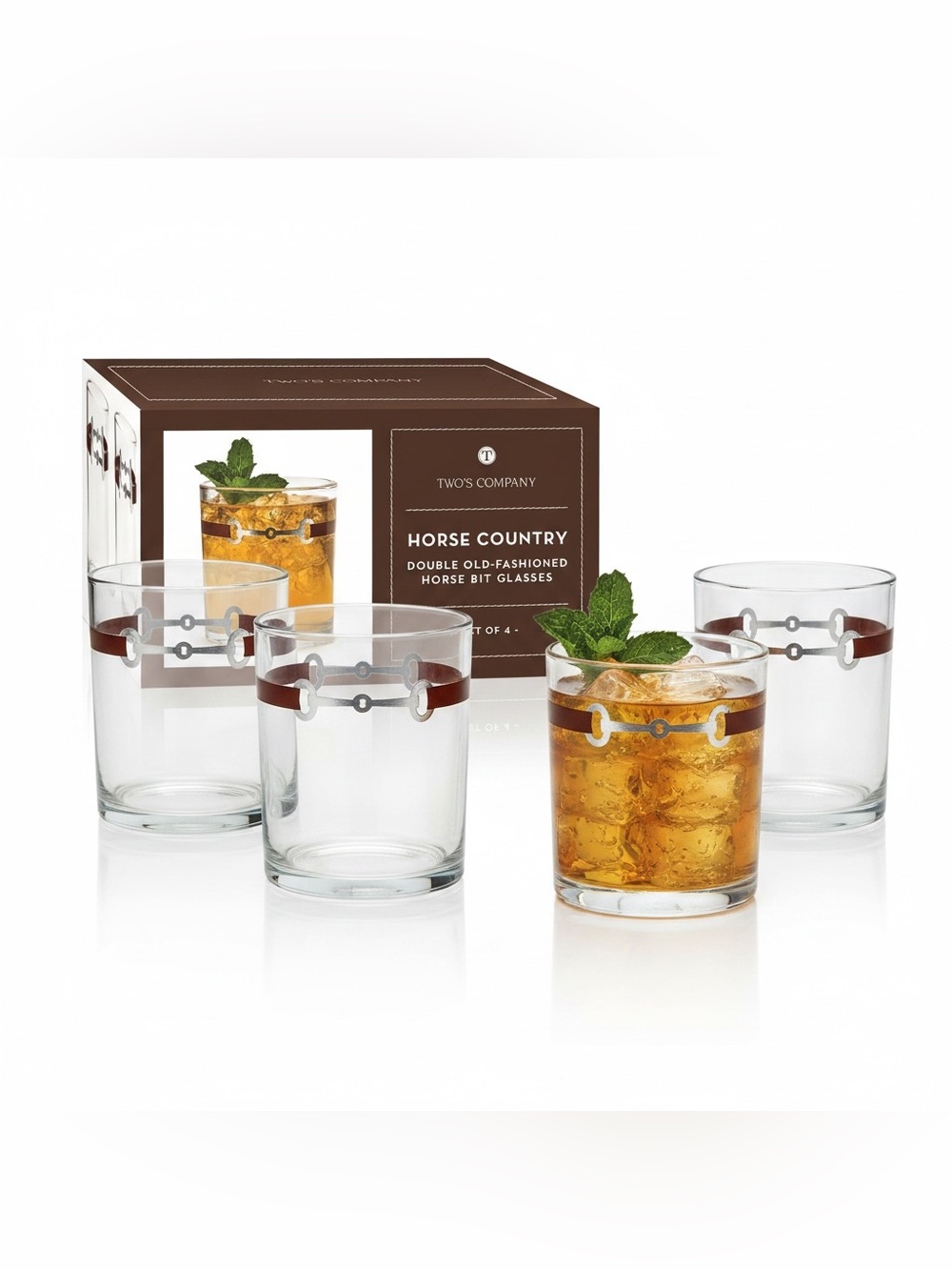 NWT! Two’s Company Double Old-Fashioned Glasses Horse Bit Glasses, SET OF 4